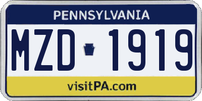 PA license plate MZD1919