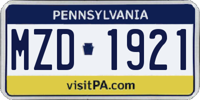 PA license plate MZD1921