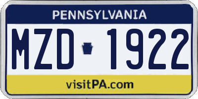 PA license plate MZD1922