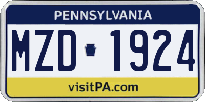 PA license plate MZD1924