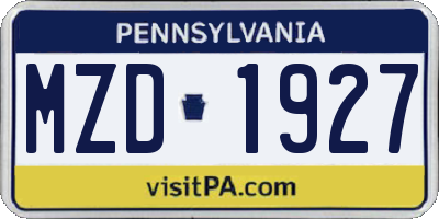 PA license plate MZD1927