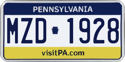 PA license plate MZD1928