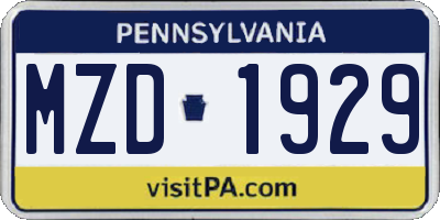 PA license plate MZD1929