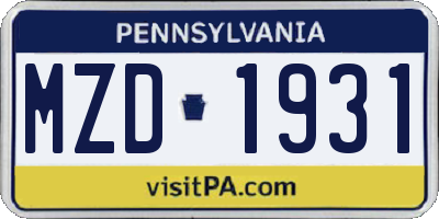 PA license plate MZD1931