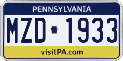 PA license plate MZD1933