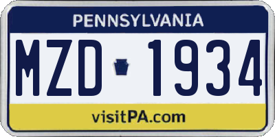 PA license plate MZD1934