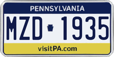 PA license plate MZD1935