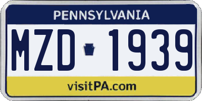 PA license plate MZD1939