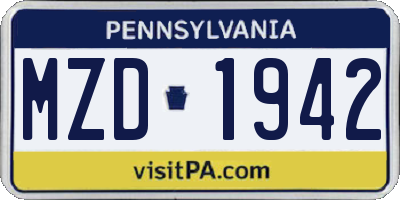 PA license plate MZD1942