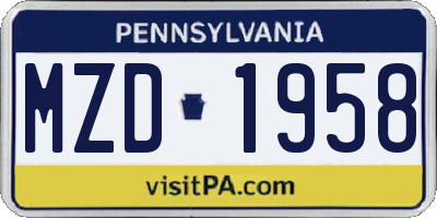 PA license plate MZD1958
