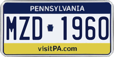 PA license plate MZD1960