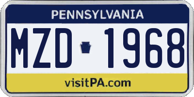 PA license plate MZD1968