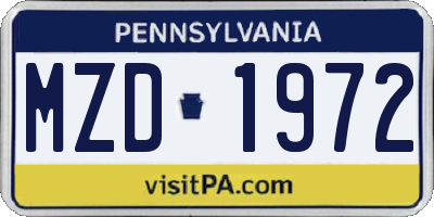PA license plate MZD1972