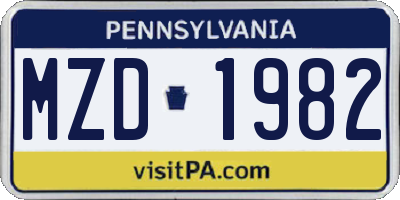 PA license plate MZD1982