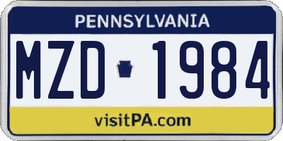 PA license plate MZD1984