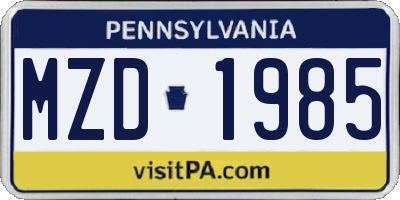 PA license plate MZD1985