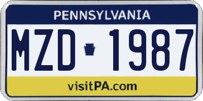 PA license plate MZD1987