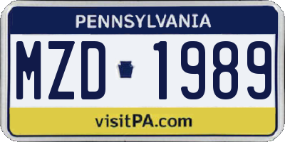 PA license plate MZD1989