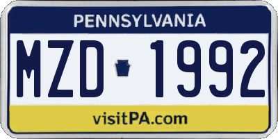 PA license plate MZD1992