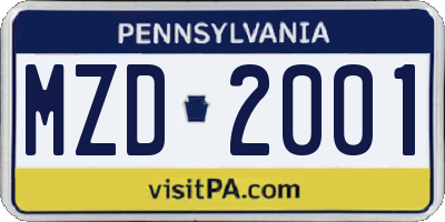 PA license plate MZD2001