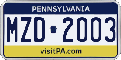 PA license plate MZD2003