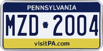 PA license plate MZD2004
