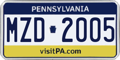 PA license plate MZD2005