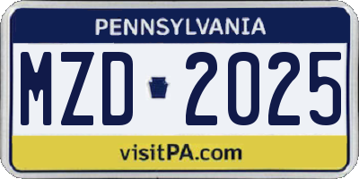 PA license plate MZD2025
