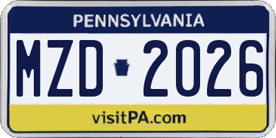 PA license plate MZD2026