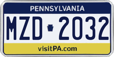PA license plate MZD2032