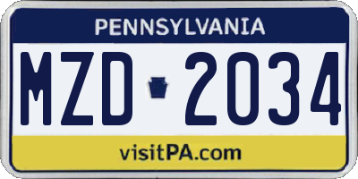 PA license plate MZD2034