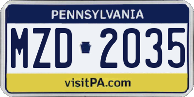 PA license plate MZD2035