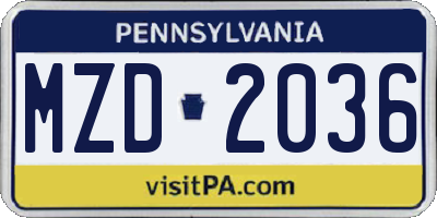 PA license plate MZD2036