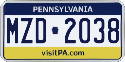 PA license plate MZD2038