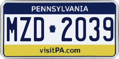 PA license plate MZD2039
