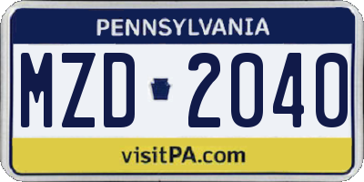 PA license plate MZD2040