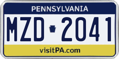 PA license plate MZD2041