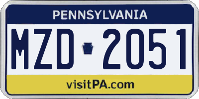 PA license plate MZD2051