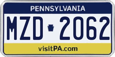 PA license plate MZD2062