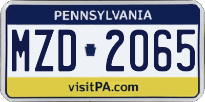 PA license plate MZD2065