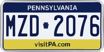 PA license plate MZD2076