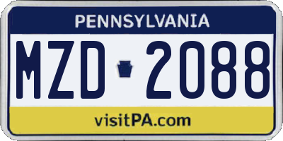 PA license plate MZD2088
