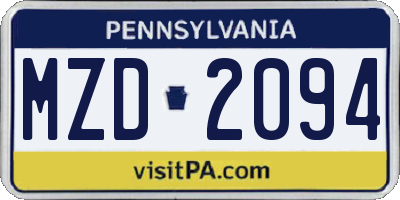 PA license plate MZD2094