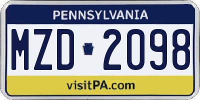 PA license plate MZD2098