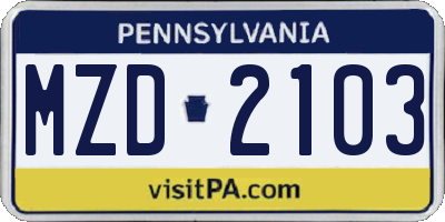 PA license plate MZD2103