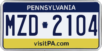 PA license plate MZD2104