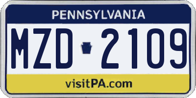 PA license plate MZD2109