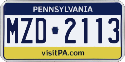 PA license plate MZD2113