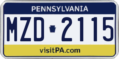 PA license plate MZD2115