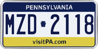 PA license plate MZD2118